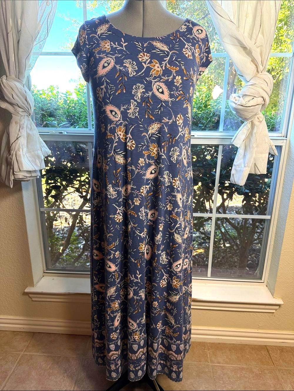 J.Jill Paisley Floral Knit Maxi Dress S Small Blue Coastal Grandmother Boho